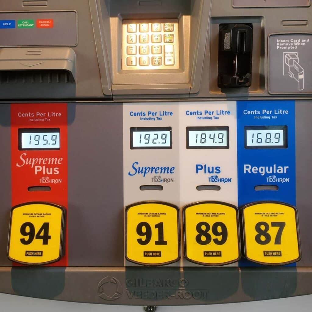 Gas prices at a local pump 