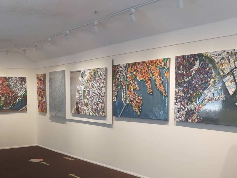 Works created by Kim exhibited at Pitt Meadows Art Gallery are shown in this photo