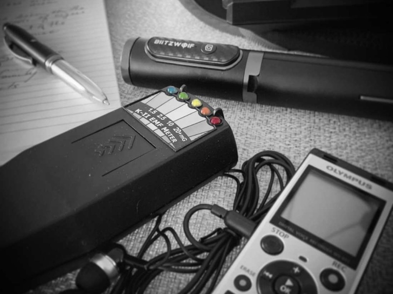 Two devices used by ghost hunters to detect electromagnetic energy are shown