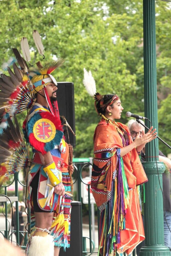 Powwow dancers on stage