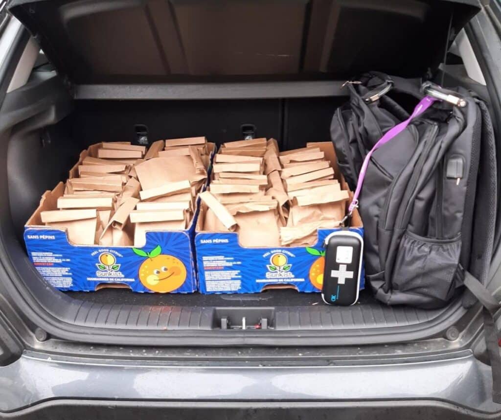 lunch bags loaded in car